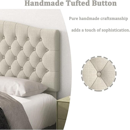 Queen Headboard Only, Upholstered Headboard Queen for Adjustable Bed Linen Tufted Queen/Full Size Wall Mounted Head Board with Solid Wood Legs Head Board, Ivory