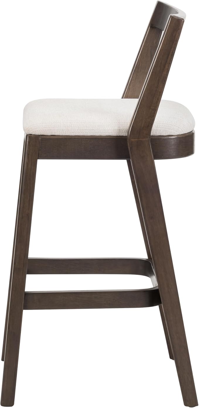 Christopher Knight Home Yone Counter Height Bar Stools Set of 2, Comfy Fabric Upholstered Bar Stool for Kitchen Island, Wooden Dining Room Chair, Barstools with Footrest/Backrest, Beige + Dark Brown