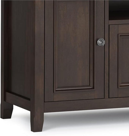 SIMPLIHOME Amherst 72-inch Wide Solid Wood TV Stand in Brunette Brown, Transitional-Style Media Console for Living Room with Cable Management and Adjustable Shelves, Fits 80" TVs