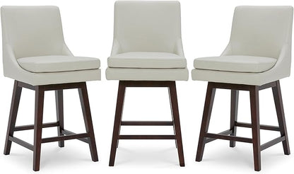 CHITA Counter Height Swivel Bar Stools Set of 3, FSC Certified Upholstered Faux Leather Barstool Chairs with Back, 26.8" H Seat Height, PU Leather in Creamy Grey