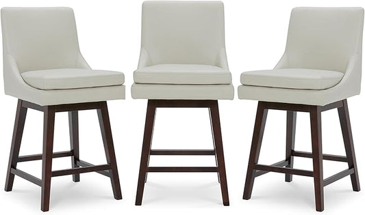 CHITA Counter Height Swivel Bar Stools Set of 3, FSC Certified Upholstered Faux Leather Barstool Chairs with Back, 26.8" H Seat Height, PU Leather in Creamy Grey