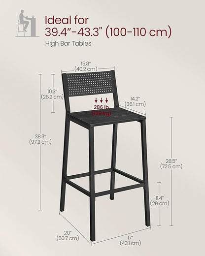 VASAGLE Bar Stool Set of 2, Bar Chairs for Kitchen, Dining Room, Industrial, Charcoal Gray and Black ULBC070B22