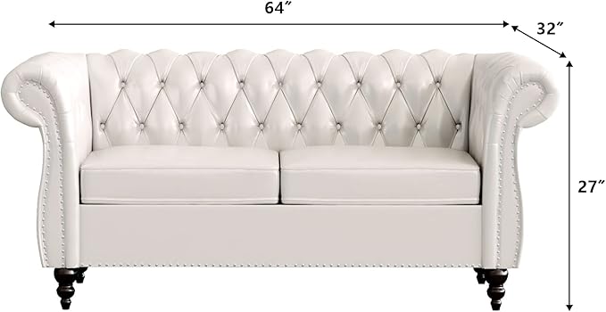 LEVNARY Leather Sofa, Chesterfield Tufted Upholstered 2 Seater Couch, Modern Loveseat Couch Classic Furniture for Living Room Bedroom (Cream White)