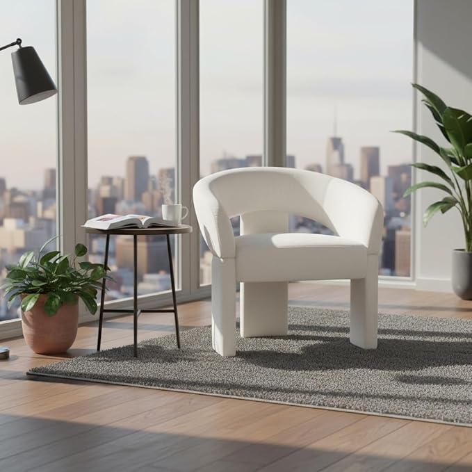 LukeAlon Modern Velvet Accent Chair Barrel Back Armchair, Upholstered Lounge Chair for Living Room, Bedroom, Office, Waiting Rooms, Beige