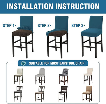 H.VERSAILTEX 100% Waterproof Bar Stool Cover Stretch Counter Stool Pub Chair Slipcover for Dining Room Removable Soft Thick Solid Fleece Fabric Bar Stool Slipcovers Set of 4, Peacock Blue