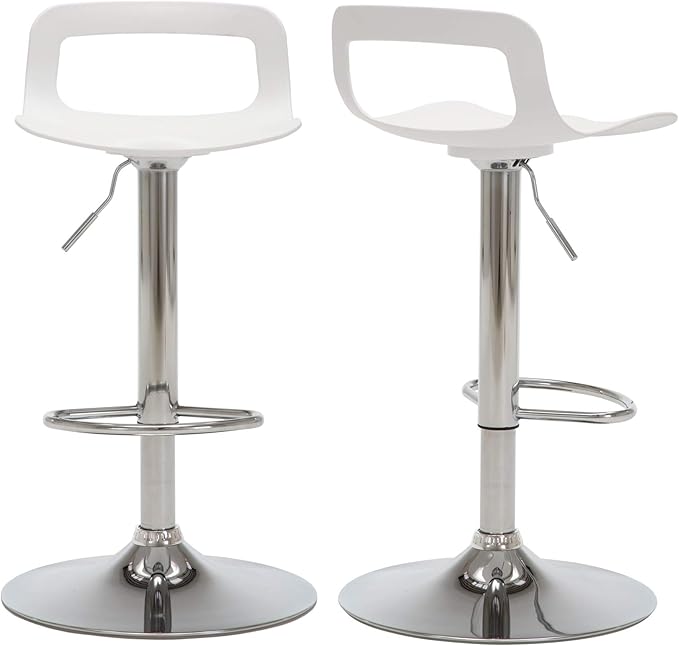 NOBPEINT NOB Contemporary Chrome Air Lift Adjustable Swivel Bar Stool (6 Pieces, White)