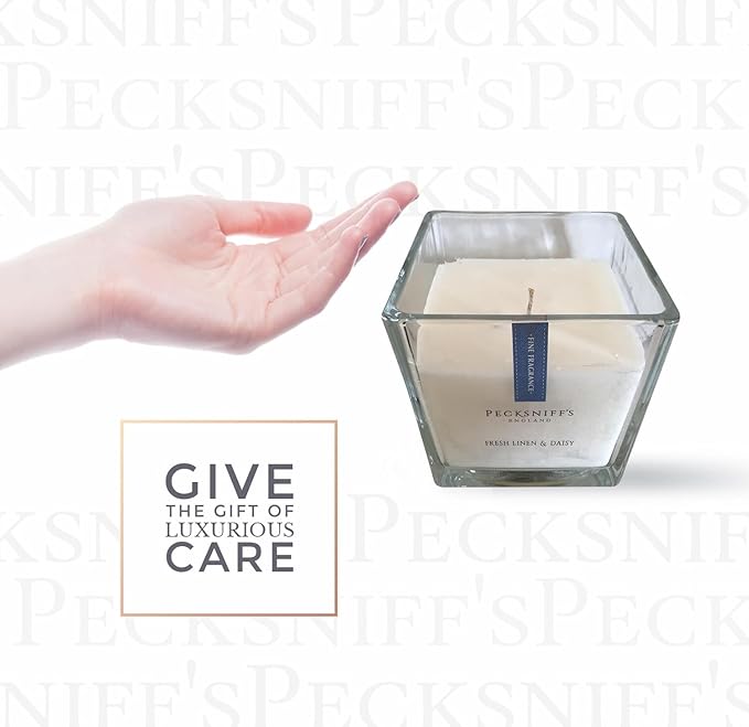 Pecksniff's Prestige 1 Wick Square Candle - Fresh Linen & Daisy Scent, 190g (6.7 oz) - Long-Lasting, Luxurious Fragrance Experience Home Décor