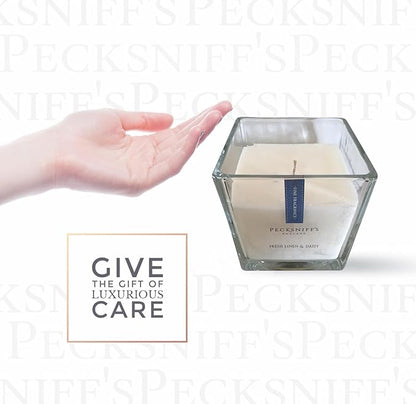 Pecksniff's Prestige 1 Wick Square Candle - Fresh Linen & Daisy Scent, 190g (6.7 oz) - Long-Lasting, Luxurious Fragrance Experience Home Décor