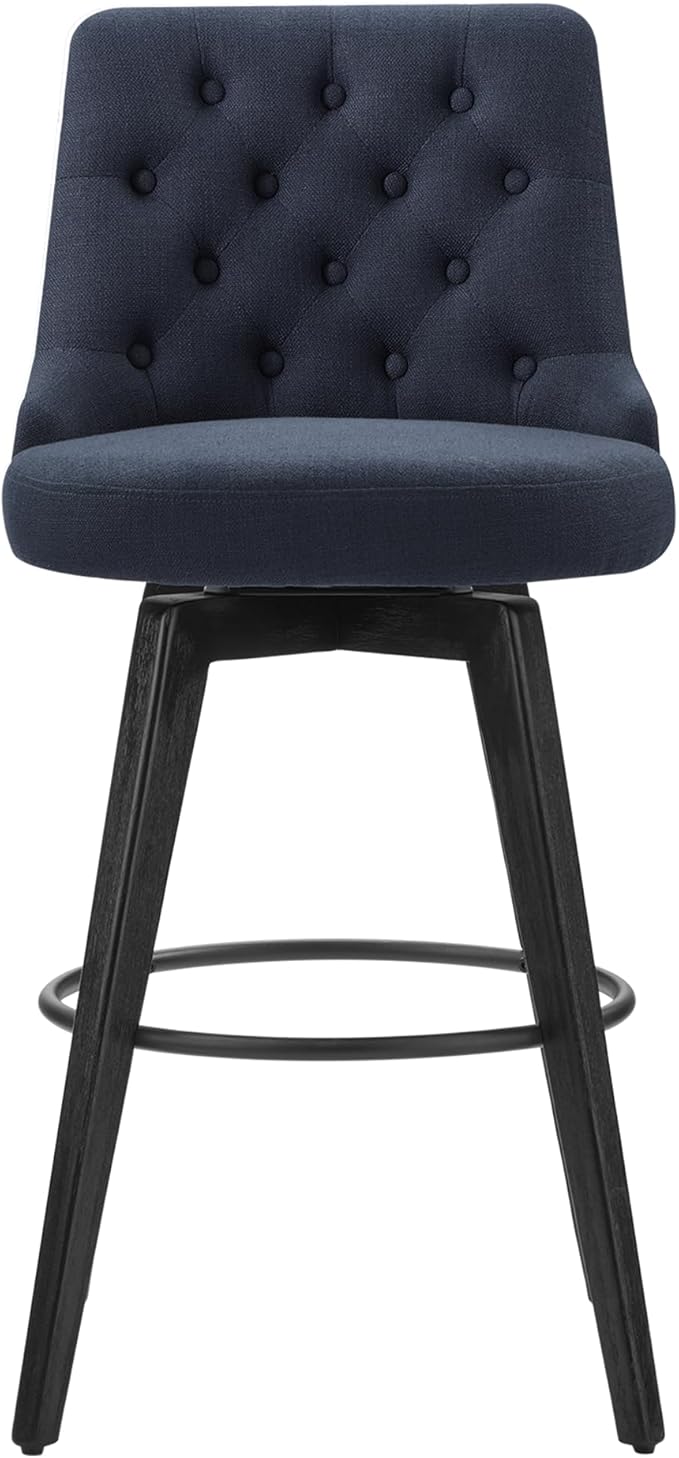 Watson & Whitely Bar Stools, 360° Swivel Upholstered Bar Stool with Back, 30" H Bar Height Barstools, Set of 2, Performance Fabric in Insignia Blue