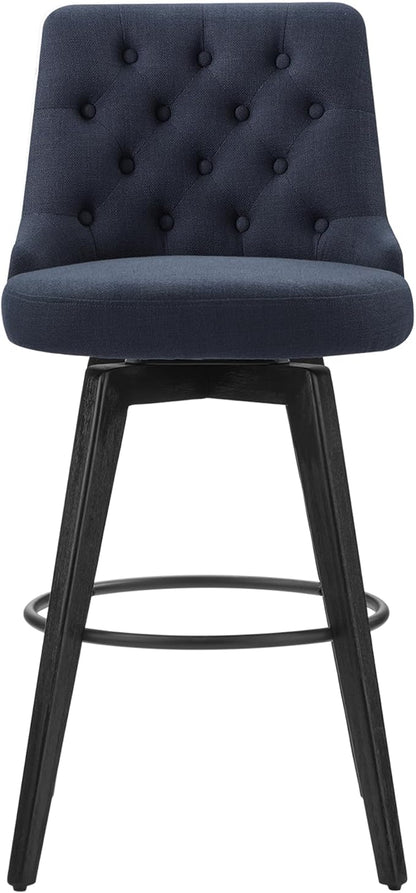 Watson & Whitely Bar Stools, 360° Swivel Upholstered Bar Stool with Back, 30" H Bar Height Barstools, Set of 2, Performance Fabric in Insignia Blue