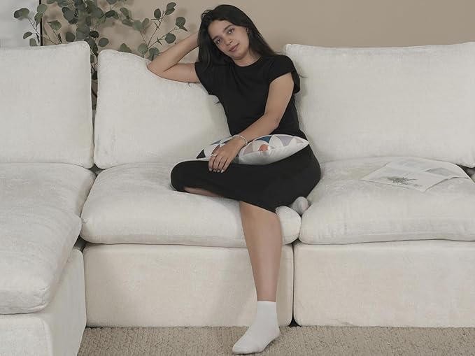 EASE MOOSE Boneless Modular Cloud Couch, Oversized L-Shaped Sectional Sofa for Living Room, Extra Large Movable Couches, 6-Deep-Seat Movable Sofas for Bedroom, Apartment, Chenille (White)