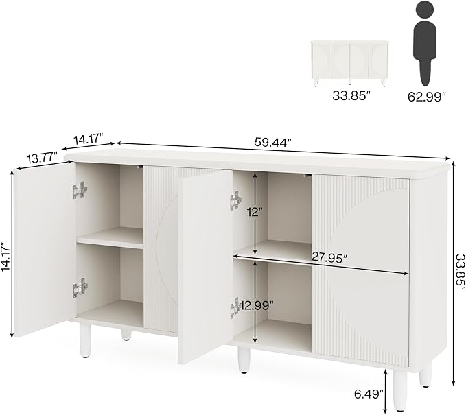Tribesigns Buffet Cabinet Sideboard with Storage, 59.4-Inch White Storage Cabinet Modern Sideboard Buffet Table with Doors for Living Room Kitchen Dining Room