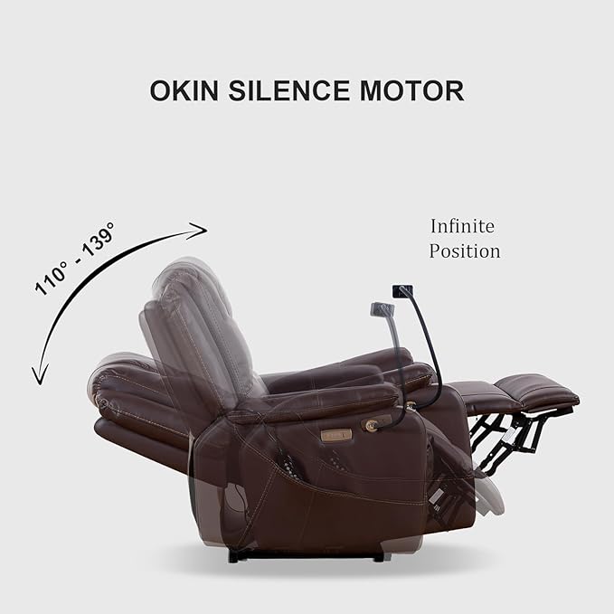 Zero Gravity Power Recliner Chairs for Adults 139°Single Sofa Chair Massage and Lumbar Heating with USB Port, Phone Holder, Side Pocket, Eco Leather(Brown)