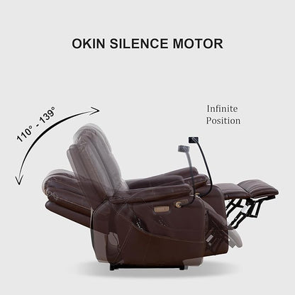 Zero Gravity Power Recliner Chairs for Adults 139°Single Sofa Chair Massage and Lumbar Heating with USB Port, Phone Holder, Side Pocket, Eco Leather(Brown)