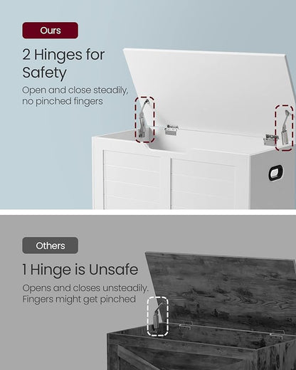 VASAGLE Storage Chest, Storage Bench with 2 Safety Hinges, Farmhouse Style, 15.7 x 31.5 x 18.1 Inches, for Entryway, Bedroom, Living Room, Cloud White ULSB063T14