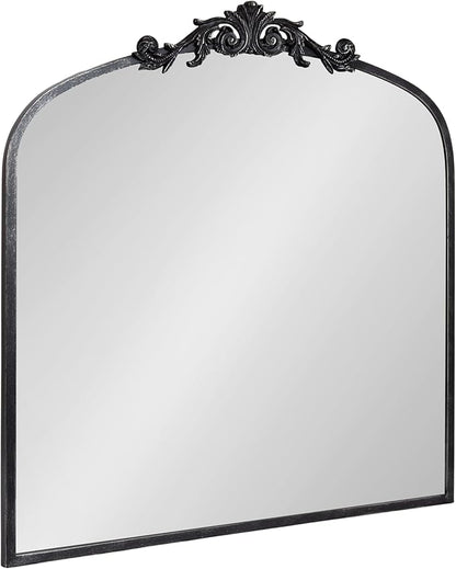 Kate and Laurel Arendahl Ornate Traditional Square Arched Mirror; 28 x 30; Antique Black; Decorative Baroque Style Arch Vintage Mirror with Wide Frame and Ornamental Crown
