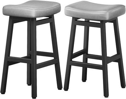 29 Inches Bar Stools Set of 2, Bar Height Barstools for Home Counter, Blackless Barstool with Bonded Leather Saddle Seats & Heavy Duty Metal Legs, Easy Assembly, Gray/Black