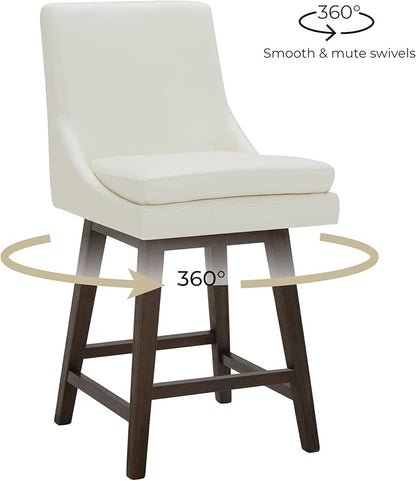 CHITA Counter Height Swivel Barstool, FSC Certified Upholstered Bar Stool, 26.8" H Seat Height, PU Leather in Pure White