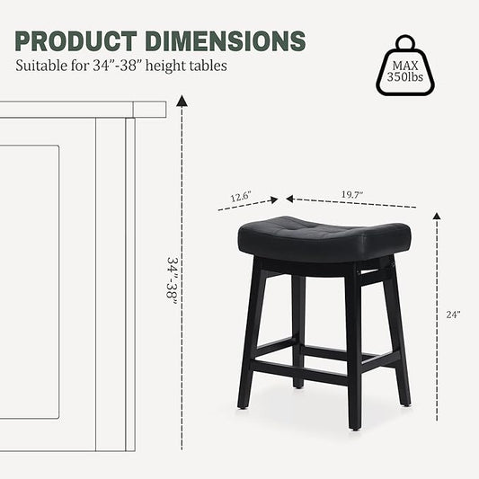 Counter Height Black Bar Stools Set of 6 for Kitchen Counter Farmhouse Modern Barstools with Faux Leather Upholstered Backless Seat and Solid Wood Legs 24 inch Bar Chairs