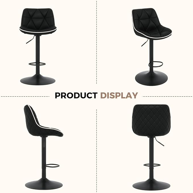 Nalupatio Bar Stools Set of 4, Adjustable Swivel Counter Height Bar Stools with Back, Armless Modern Barstools for Kitchen Island & Home Bar, Upholstered Seat,（Black）