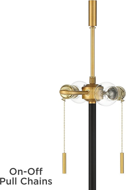 Possini Euro Design Roxie Modern Glam Floor Standing Lamp 65.5" Tall Sleek Brass Black Metal Double Layer Linen and Sheer Drum Shade Decor for Living Room Reading House Bedroom Home
