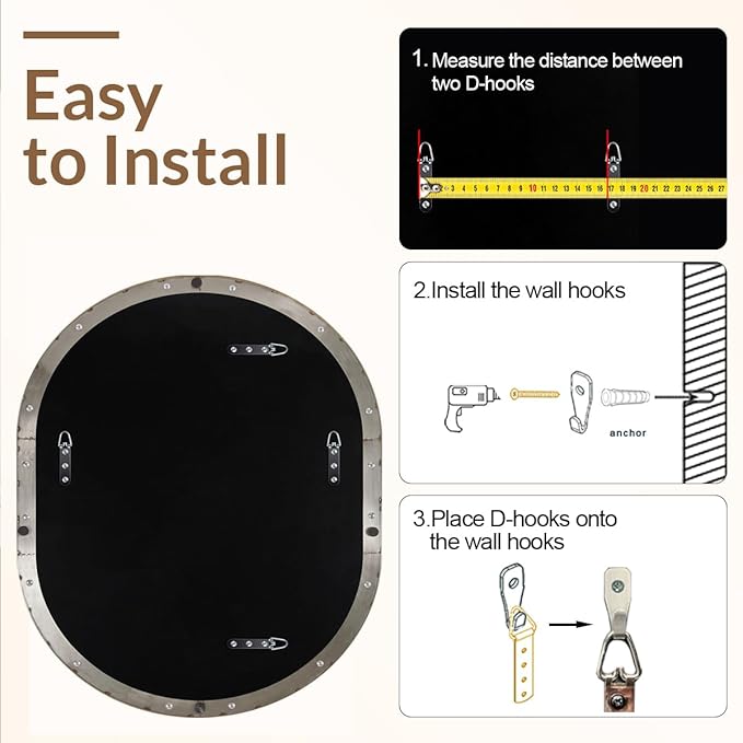 ANDY STAR 30x36’’ Oval Bathroom Mirror, Oval Nickle Mirror Pill-Shaped Design in Stainless Steel Metal Frame for Bathroom, Entryway, Living Room, Contemporary 1" Deep Wall Mount Vertical or Horizontal
