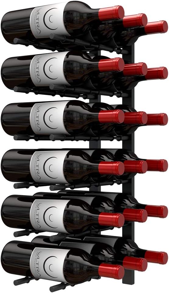 Ultra Wine Racks Wall Mounted Label-Out Wine Racks (2 Foot 3 Deep, Matte Black, 18 Wine Bottles) - Modern Metal Wine Storage, Modular Design for Home Bar, Kitchen, Dining Rooms, & Wine Cellars