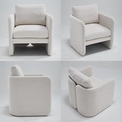 Modern Accent Barrel Chair, Single Sofa Chair with Removable Back Pillow, Comfy Chenille Upholstered Reading Accent Chair Lounge Armchair for Bedroom Living Room, Beige