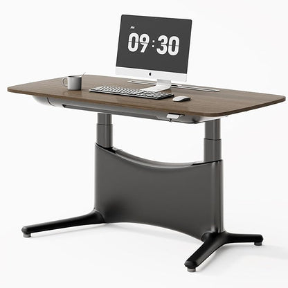 COLAMY Electric Standing Desk, Whole-Piece Gaming Desk with Dual Motors, Ergonomic Footrest, Drawers for Storage, Adjustable Height Sit-Stand Desk for Home Office (MFC Desktop, Walnut + Black)