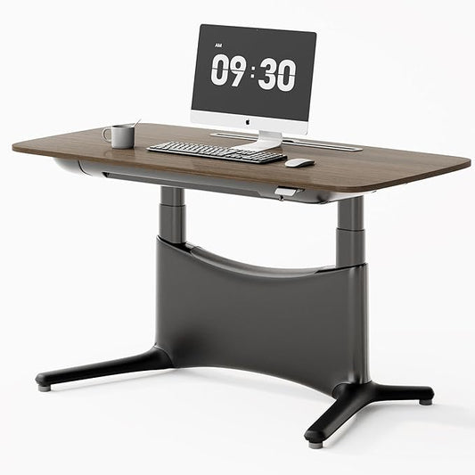 COLAMY Electric Standing Desk, Whole-Piece Gaming Desk with Dual Motors, Ergonomic Footrest, Drawers for Storage, Adjustable Height Sit-Stand Desk for Home Office (MFC Desktop, Walnut + Black)