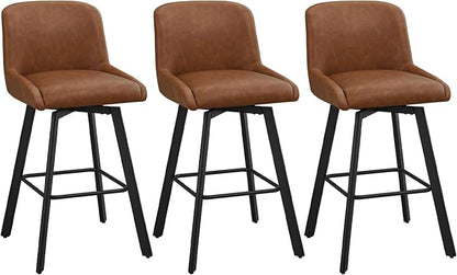 Swivel Bar Stools Set of 3, 30''H Upholstered Barstools with Backs, Modern Counter Height Bar Stool Chairs for Kitchen Island, Metal Legs, Faux Leather, Brown Counter Stools
