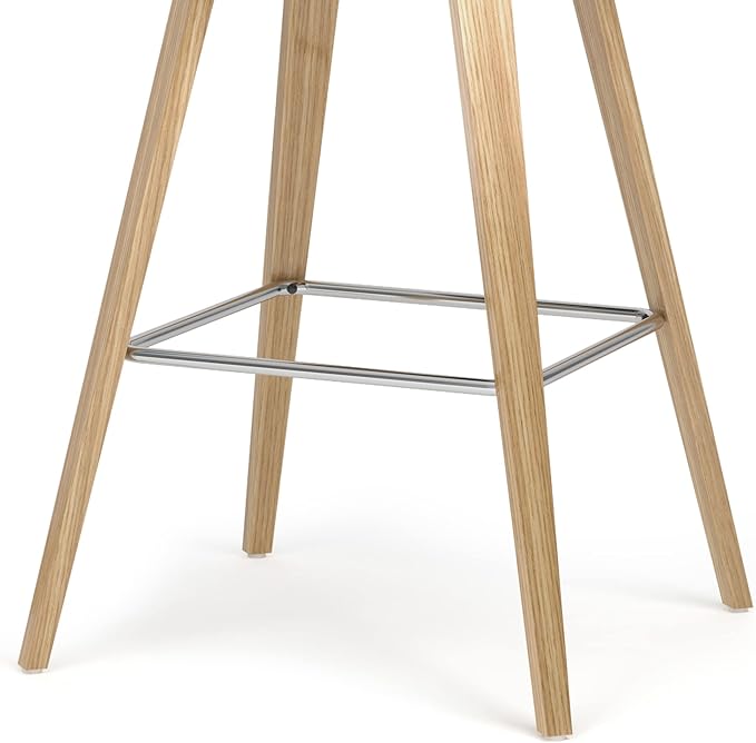 SIMPLIHOME Randolph Counter Stools (Set of 2) - 28 Inch Seat Height Upholstered Bentwood Kitchen Seats in Denim Blue Polyester Linen, Mid Century Modern Seating with Curved Backrest and Footrest