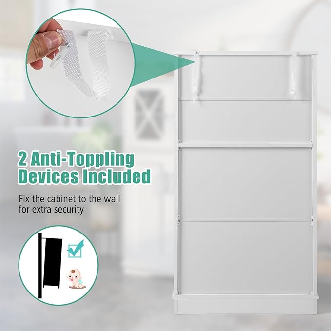 Giantex Bathroom Floor Storage Cabinet - Linen Floor Cabinet with Doors and Adjustable Shelves, Freestanding Side Storage Organizer for Bathroom, Living Room, Entryway, Kitchen Storage Unit (White)