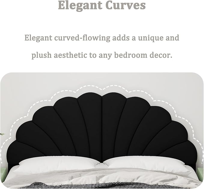 Queen Size Headboard Only, Petal Wall Mount Headboard Queen/Full Size for Adjustable Bed Velvet Upholstered Head Board Easy Assembly, Black