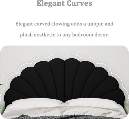 Queen Size Headboard Only, Petal Wall Mount Headboard Queen/Full Size for Adjustable Bed Velvet Upholstered Head Board Easy Assembly, Black