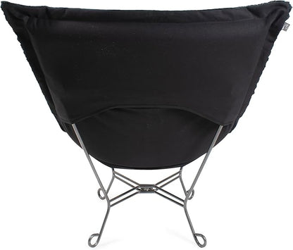 Howard Elliott Scroll Puff Rocker Seating Chair With Cover, Multipurpose Alternate Seating Butterfly Chair with Titanium Frame, Patio Furniture for Camping, Home, Indoor & Outdoor, Bella Pewter
