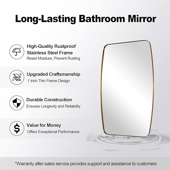 ANDY STAR 32x48 Gold Bathroom Mirror, Oblong Brass Mirror with Stainless Steel Metal Frame, Brushed Gold Oval Vanity Mirror for Over Sink, Modern Anti Rust Wall Mounted