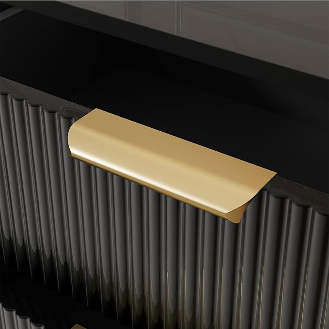 Black Fluted 8 Drawer Dresser for Bedroom, Chest of Drawers with Solid Wood Legs, Modern Dresser Chest Cabinet Organizer with Golden Handles, Beside Table for Closet,