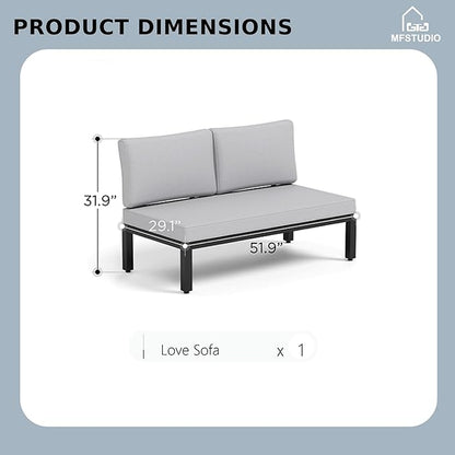 MFSTUDIO 2 Seat Patio Furniture Set,Outdoor Metal Frame Patio Sectional Sofa Conversation Set with Removable Cushion for Backyard,Garden