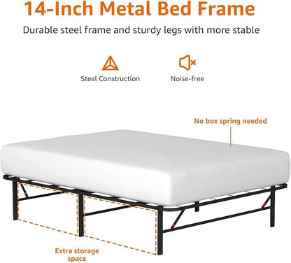 Amazon Basics Bed Frame with Storage, Foldable Metal Platform, Sturdy Steel, No Box Spring Needed, 14 inches High, Tool-Free Setup, Full Size, Black
