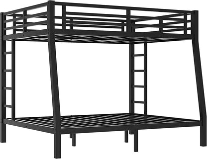 Bellemave Full XL Over Queen Bunk Bed for Adults, Full XL Over Queen Bunk Bed Frame with 2 Ladder and Full Length Guardrail, Easy Assemble, Mattress Not Included, Black