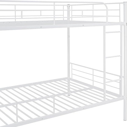 Merax Full Over Full Metal Bunk Bed with Ladder and high Guardrail, Able to Split, Storage Space, No Box Spring Needed, Noise Free, White