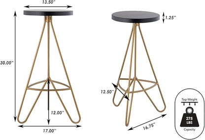 JONATHAN Y BSL1002A Trinity 30" Modern Industiral Iron Tripod Backless Bar Stool for Home, Kitchen, Dining Room, Workspaces, Cafes and Resturants, Black Seat with Gold Frame