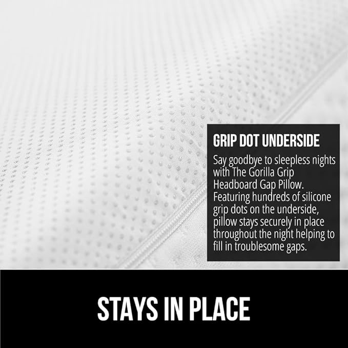 GORILLA GRIP Patent Pending Queen Bed Wedge Pillow Headboard Gap Filler, US Designed, Comfortable Supportive High Density Foam Pillows, Stay in Place Gripping Dots, Wedges Between Mattress, White