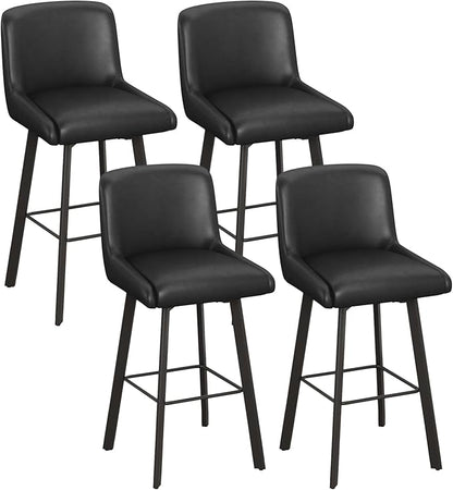 Swivel Bar Stools, 30''H Upholstered Barstools with Backs, Modern Counter Height Bar Stool Chairs for Kitchen Island, Metal Legs (Black- Faux Leather, Set of 4-30" H)
