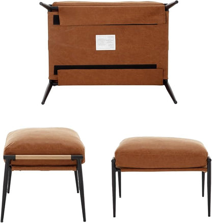 DUOMAY Cute PU Leather Single Footrest, Upholstered Footstool with Black Metal Legs Mid Century Modern Vanity Room Ottoman Shoe Stool for Living Room Bedroom Dressing Room, Brown