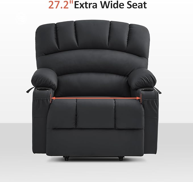 MCombo Power Lift Recliner Chair for Elderly, Lift Chair with Heat and Massage, Extra Wide Lift Recliner for Big People, Faux Leather R7096 (Medium-Wide, Black)