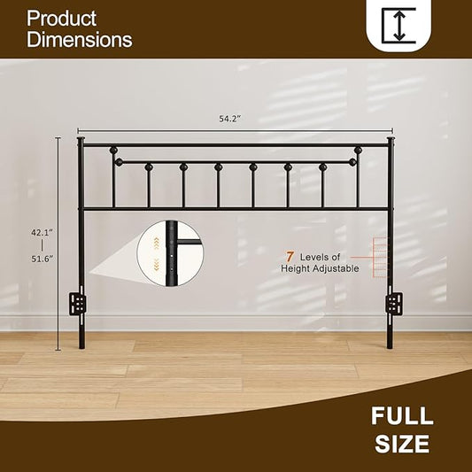 Metal Full Size Headboard - Victorian Farmhouse Style, Easy Assembly, Steel Headboard Only for Bedroom - Black