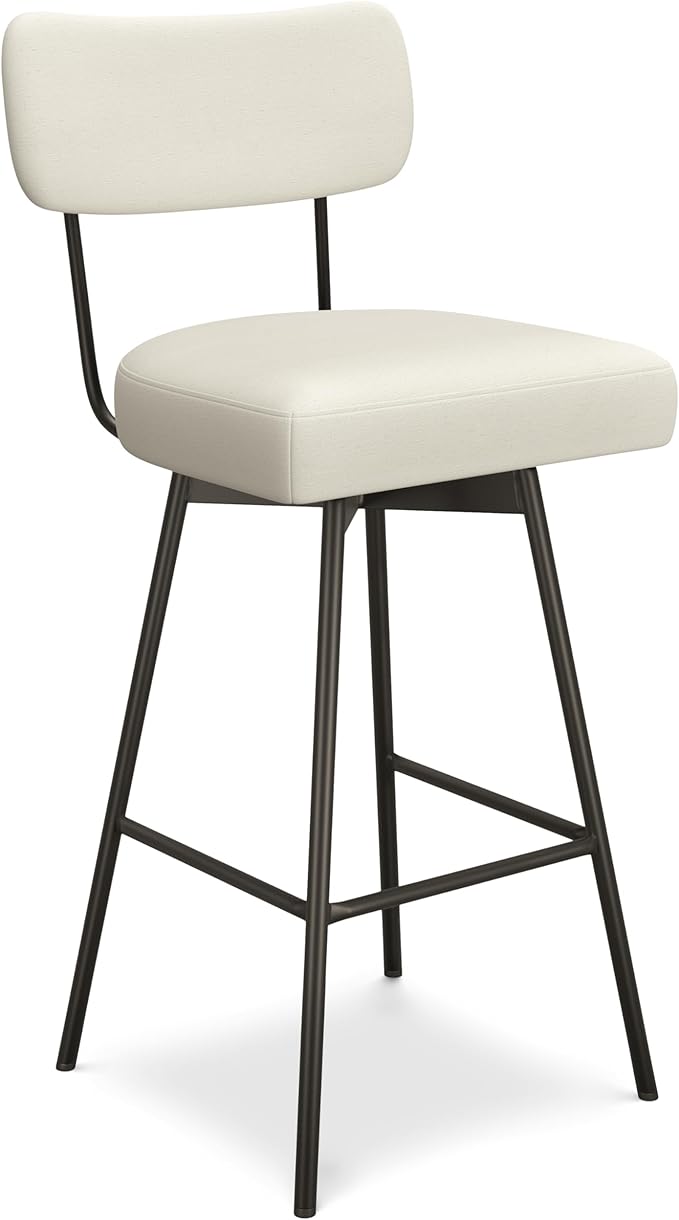 SIMPLIHOME Giselle Swivel Bar Stools (Set of 2) - 29 inch Seat Height Upholstered Metal Chairs in Natural Polyester Linen, Contemporary Seating for Kitchen or Bar with Cushioned Seat and Back