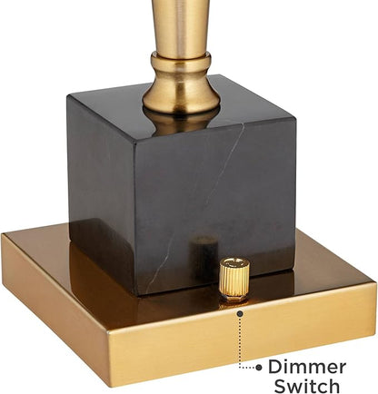 Possini Euro Design Wayne Modern Table Lamps 29 1/4" Tall Set of 2 with USB Charging Port Brass Gold Black Tapered Drum Shade for Bedroom Living Room Nightstand Bedside Night Stand Office Kids Room